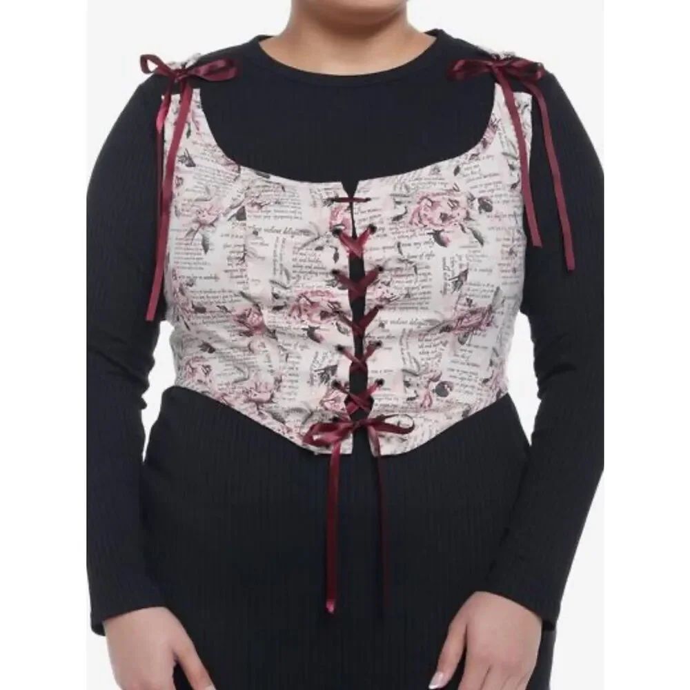 Thorn & Fable Rosy Romantic Literature Corset Crop Tank Top Women’s Large